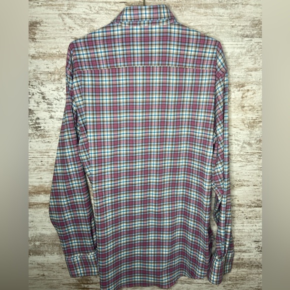 Peter Millar Crown Sport soft button down short plaid purple blue white Sz large - Picture 4 of 7